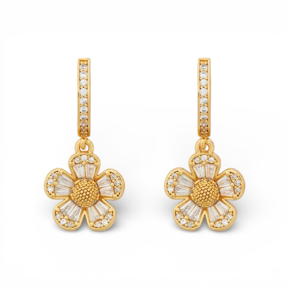 Kate Spade Crystal Rhinestone Fleurette Huggie Hoop Drop Earrings